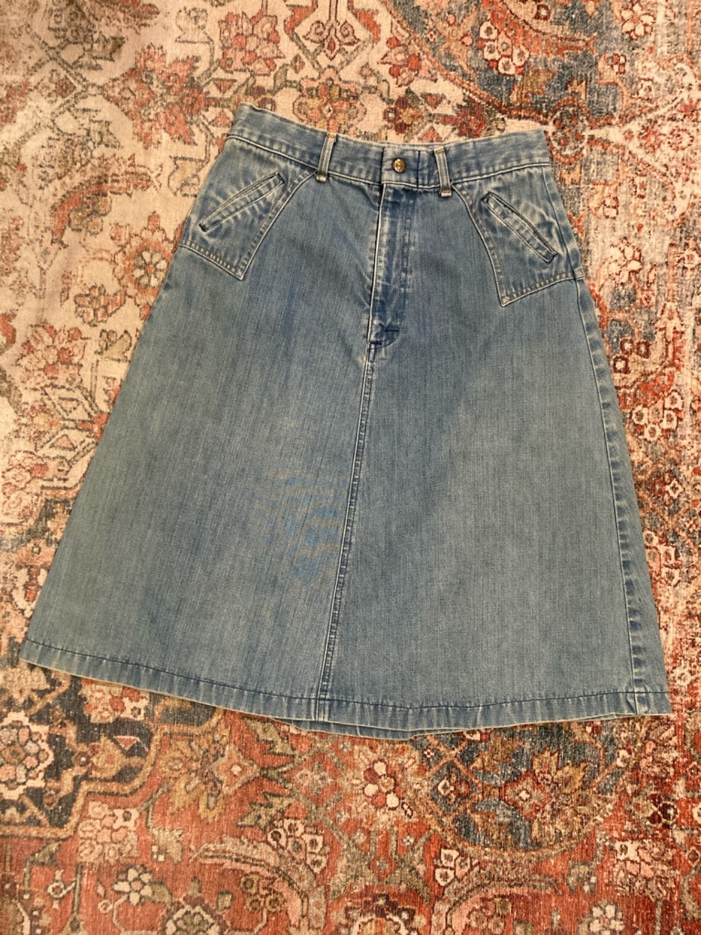 Lee Vintage Light Blue Denim A-Line Midi Skirt 8